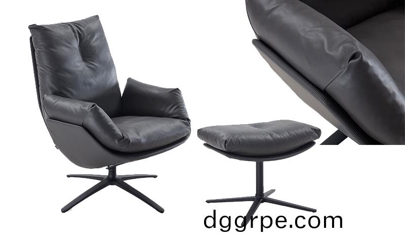 总裁老板午休沙发椅牛皮羽绒填充